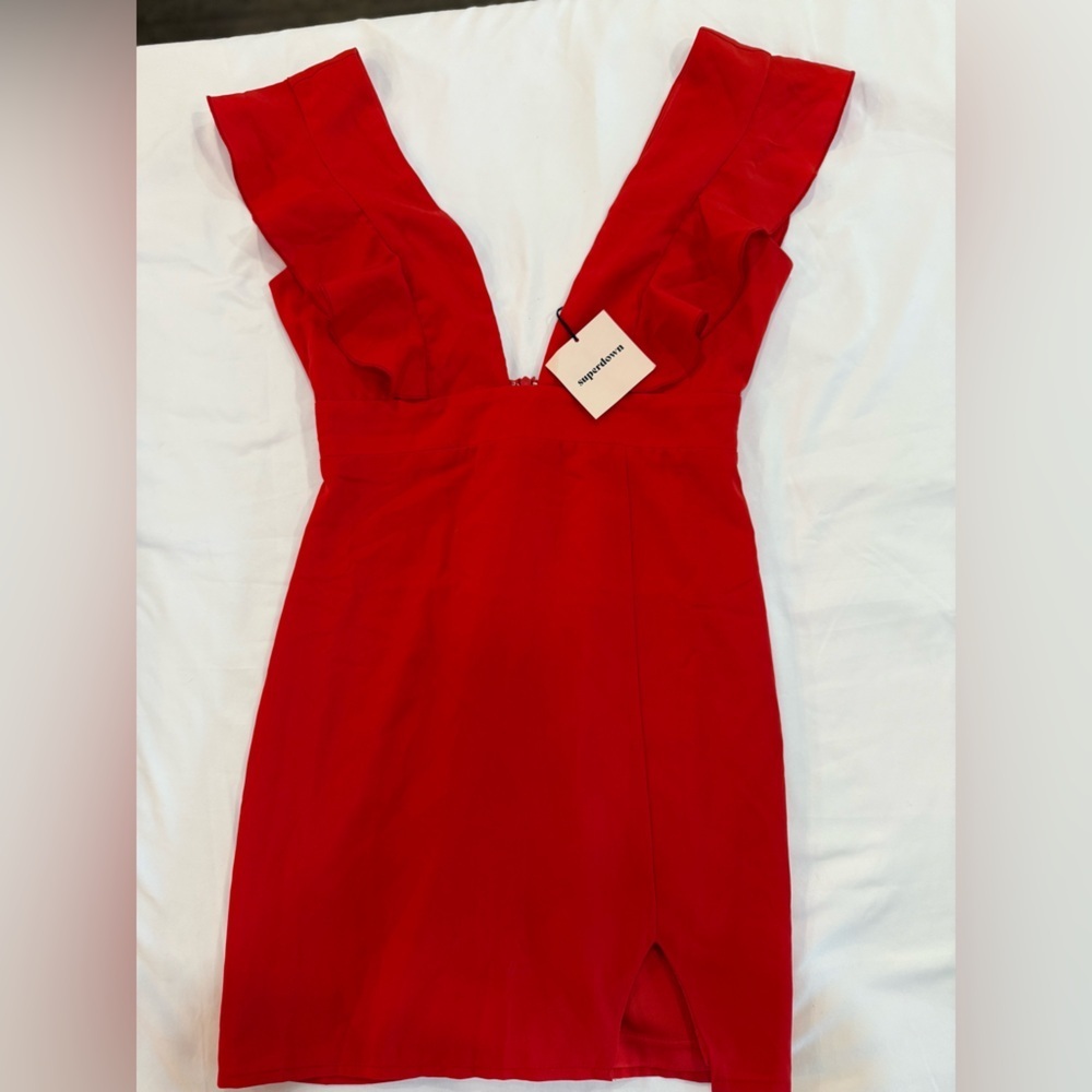 REVOLVE SUPERDOWN Harlow Red Plunging V-Neck Mini Dress NEW W/ TAGS - XS - Picture 6 of 9
